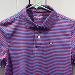 Vineyard Vines Boys Performance pink blue stripe polo shirt Medium 12-14 EUC